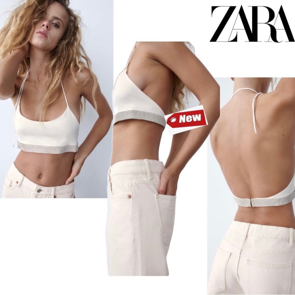 Zara rhinestones white crop top